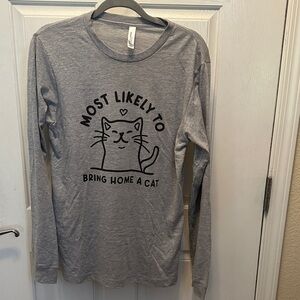 Bella + Canvas Heather Gray Cat Lover Long Sleeve Shirt Size Medium